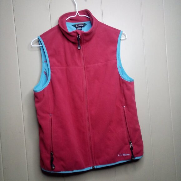 L.L. Bean Fleece Vest S Full Zip Red Blue - Picture 8 of 9